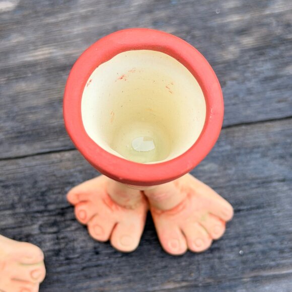 Vintage Set Art Pottery Funny Face Waddle Feet Candle Holders Air Planter Whimsy - Picture 5 of 11